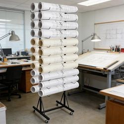 Large Blueprint Storage Rack, Blueprint Holder with Rolling Stand,Metal Vinyl Roll Storage Rack, Fabric Roll Storage Rack,for Construction Plan, Poste