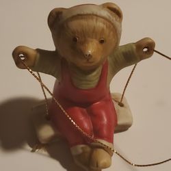 Unique Teen Bear Face Figurine On Swing
