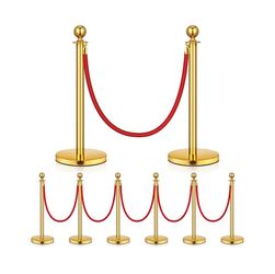 8 Pack Upgraded Stainless Steel Stanchions and Velvet Ropes 5FT Extended Red Carpet Ropes Poles Crowd Control Safety Barriers Set with Stable Base for