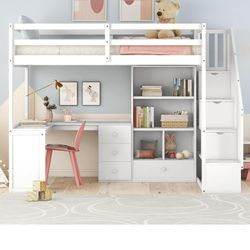 Loft bed with desk bookcase and storage