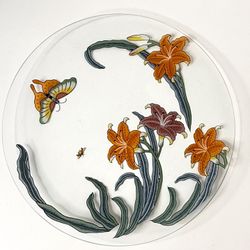 Dorothy Thorpe Reverse Painted Floral Glass Platter
