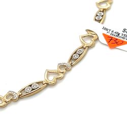 10kt Gold Diamond Hearts Bracelet .15ctw 7” 6.40grams 153640 3