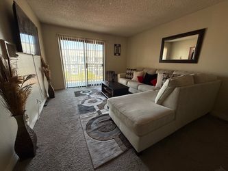 Large Cream Fabric Sectional Sofa