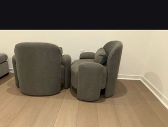 Set of 2 Gray Accent Chairs with Lumbar Pillows