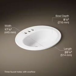 Kohler Bathroom Sink Bowl 20.3”x17.5”