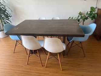 West Elm Dining Table with 6 Eames-Style Chairs