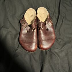 boston clogs red leather