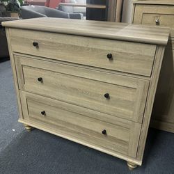 Farmhouse Nightstand with 3 Drawers, Large Wood Bedside Table Night Stand, Wide Sofa Side End Table 3 Drawers Chest of Dresser for Living Room, $100