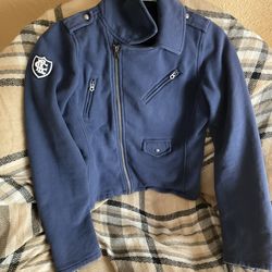 ralph lauren navy blue military moto jacket