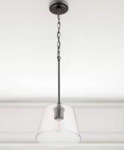 allen + roth Evans 1 -Light Matte Black Transitional Clear glass Cone Small Hanging Pendant Light