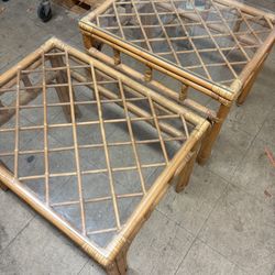 Glass Top Bamboo End Tables 