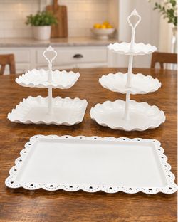 White Tiered Serving Stand and Tray Set