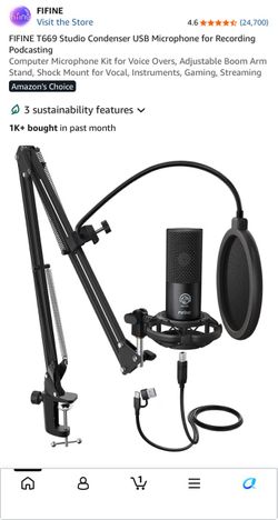 l FIFINE USB Microphone Recording Kit w/ Boom Arm, Pop Filter & Shock Mount