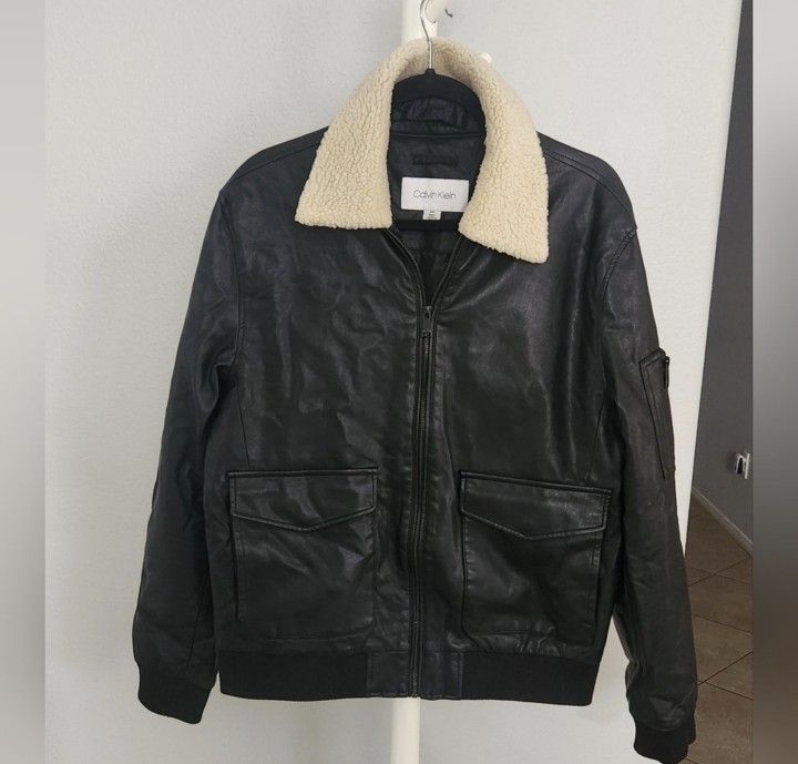 CALVIN KLEIN Leather Sherpa Jacket