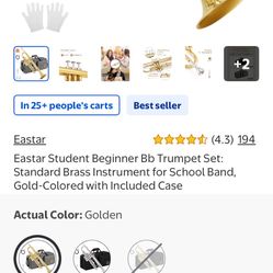 Eastar Student Beginner Bb Trumpet Set: Standard Brass Instrument for School Band, Gold-Colored with Included Case