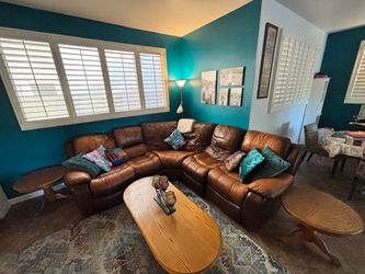 Leather couch sectional with recliner