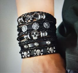 Bracelets Faux Leather 5 pcs Punk Biker Style New