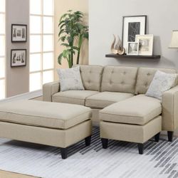 Brand New Beige Sectional Sofa w Ottoman 