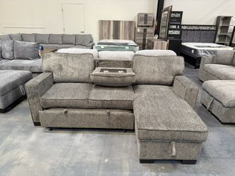Pull Out Sofa w/ Cupholders & Storage Space