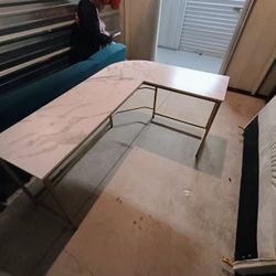 Gold And White  Shaped Office Desk