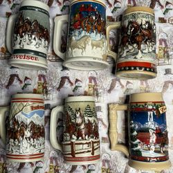 Budweiser Holiday Christmas Steins Set Of 6 