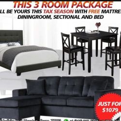 NEW MATTRESS BED DINING ROOM - SECTIONAL SOFA 3 ROOM PACKAGE DEALS SPECIAL FINANCING AVAILABLE 