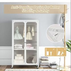 New assembled Portable Closet with Rollers - Metal Armoire Closet with Hanging Rod, Adjustable Shelf, Rolling Storage Accent Cabinet, Clothes Organize