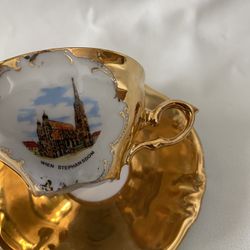 Vintage Bavaria Winterling Germany Tea Cup Saucer Wein Stephansdom 24 K Gold 