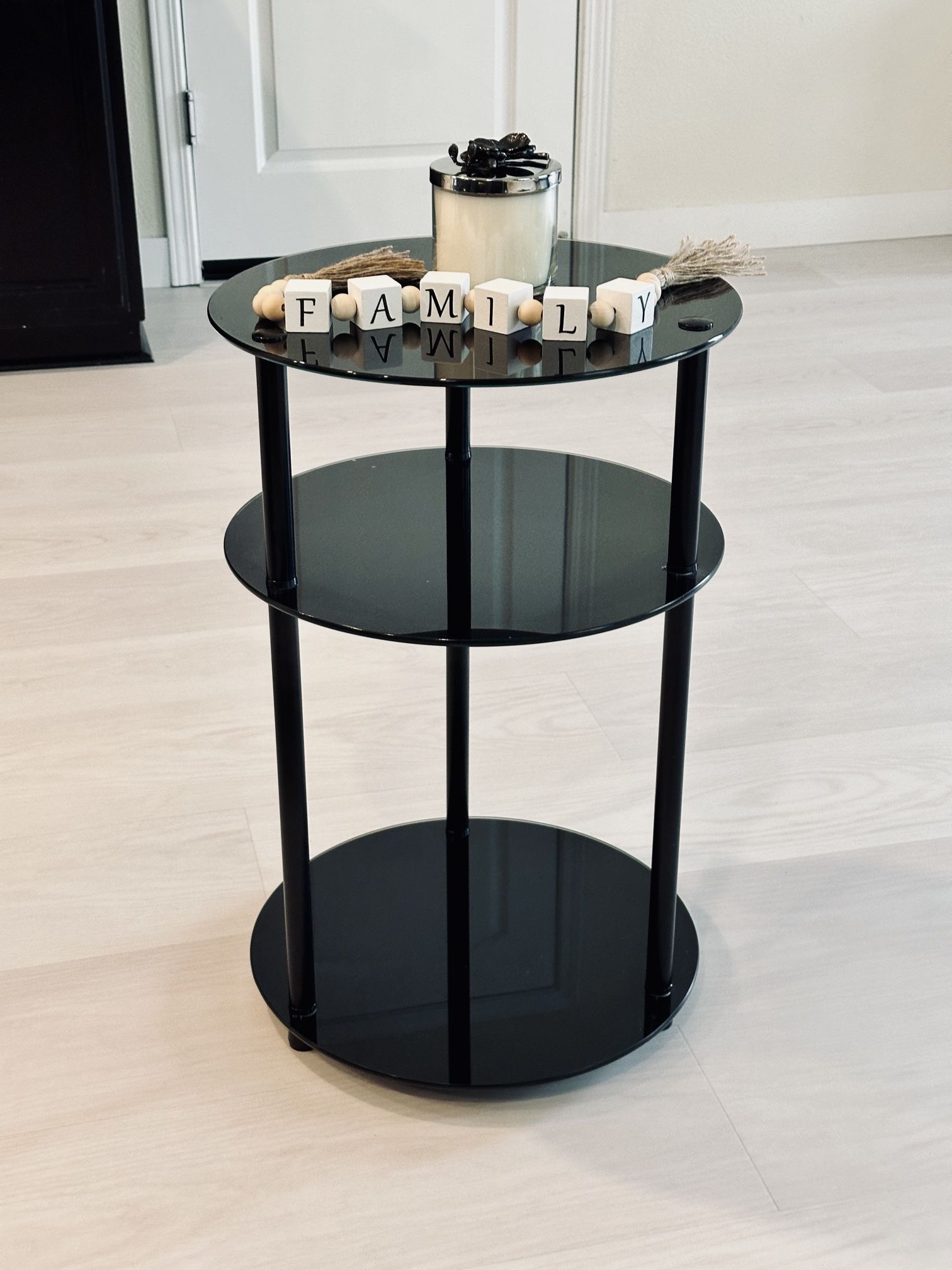 Designs2Go Midnight Classic 3-Tier Round Glass Side Table