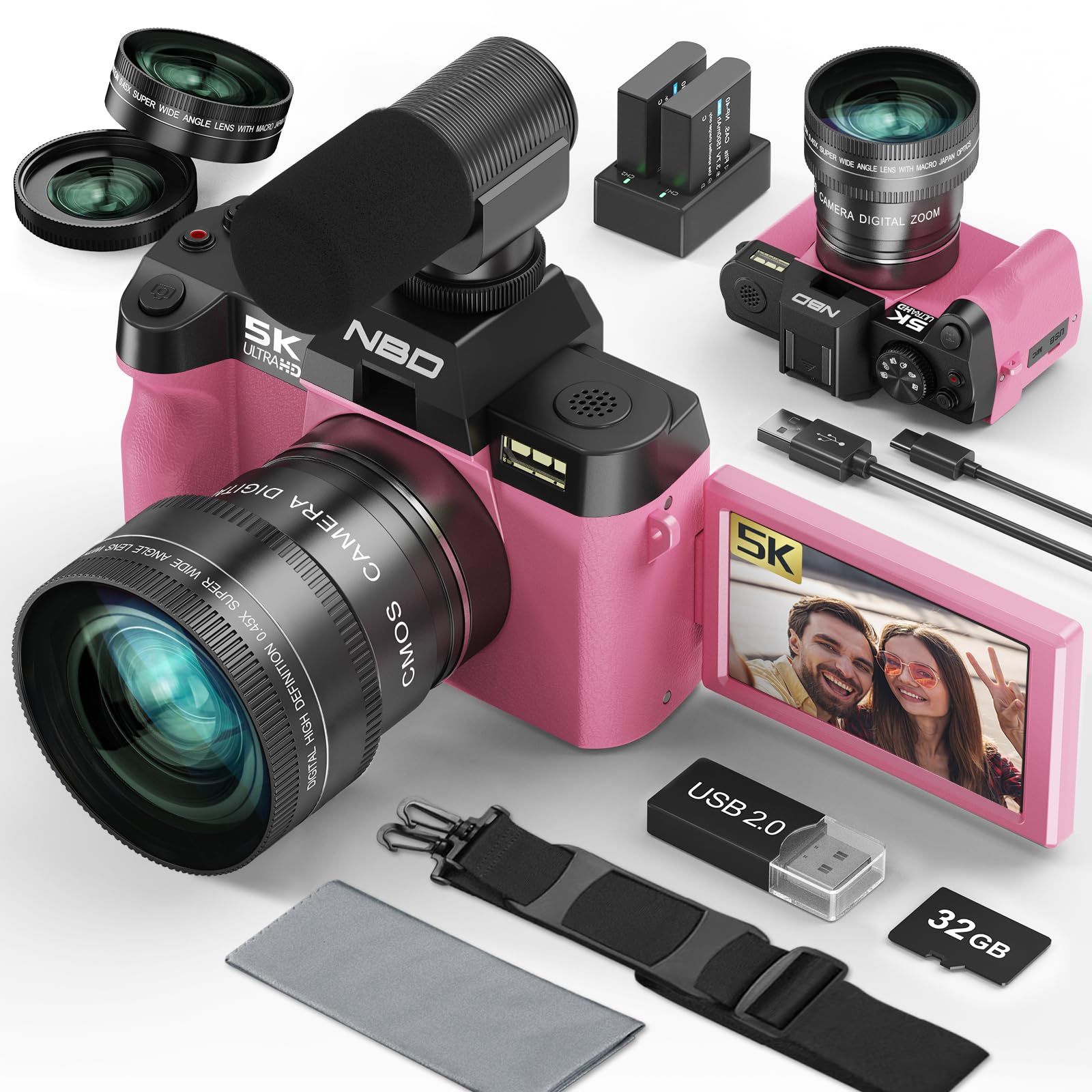 5K Digital Cameras for Photography,48MP Camara Fotograficas,Travel Vlogging Cameras for YouTube with 16X Digital Zoom,180°Flip Screen,52mm Macro Lens,