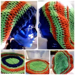 Large Slouchy Bright Striped Beanie Beret Tam Rasta Party Hat