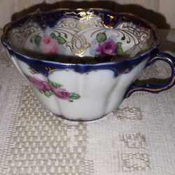 V.Morimura Brothers Handpainted Teacup & V. Umnkd Fenton French Opalescent Rare Find