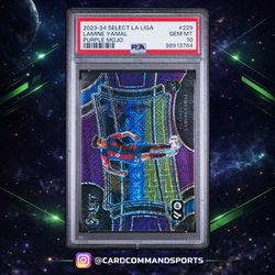 2023-24 SELECT LA LIGA LAMINE YAMAL PURPLE MOJO ROOKIE CARD PSA 10
