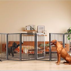 6 Panel Freestanding Pet Gate, 144-inch Extra Wide 30-inch Tall Dog gate with Door