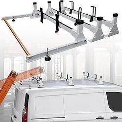Van Roof Rack with Rear Roller Fit for Ford Transit Connect Only 2014-On, Steel Ladder Rack for Cargo Van, 3 Crossbars, No‑Drill Required (Not Fit for