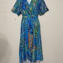 Vibrant Short Flutter Sleeve Dress (Size: L)