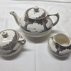 Vintage Crown Ducal Ware Orange Tree Teapot, Sugar Bowl, & Milk Jug