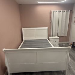 Bed Frame With Mattress Base And Night Stand  