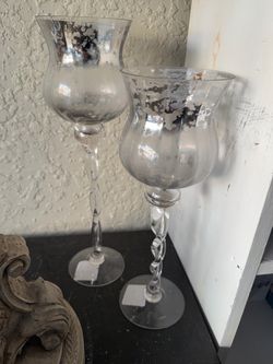 Mercury Glass Hurricane Candle Holders – Set of 2