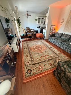 7’ x 10’ Traditional Area Rug – Sage & Rust – Great Condition