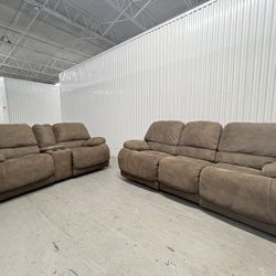 Oversized Brown Microfiber Reclinble Set (Couch & Loveseat) FREE DELIVERY!