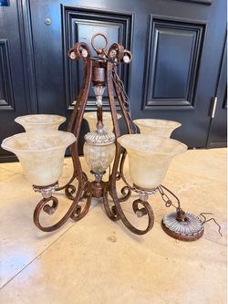 Vintage Tuscan Style 5-Light Chandelier Wrought Iron Scroll Ceiling Light