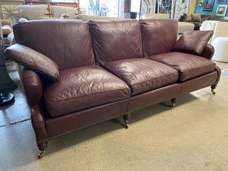 HICKORY CHAIR Burgundy Leather 3-Seat Sofa w/ Nailhead Trim