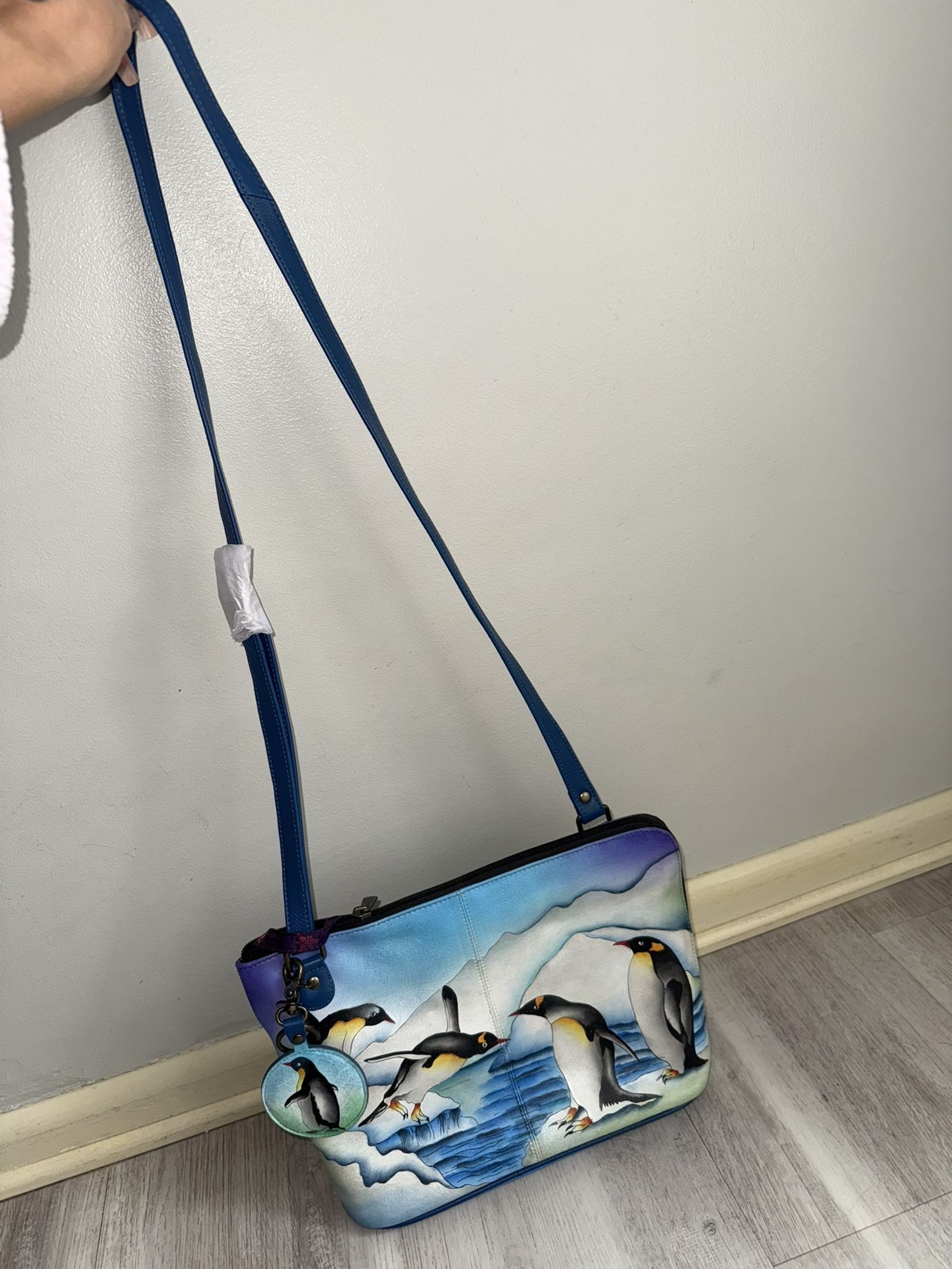 Anuschka Crossbody Purse- Brand New- Leather With Penguin Design