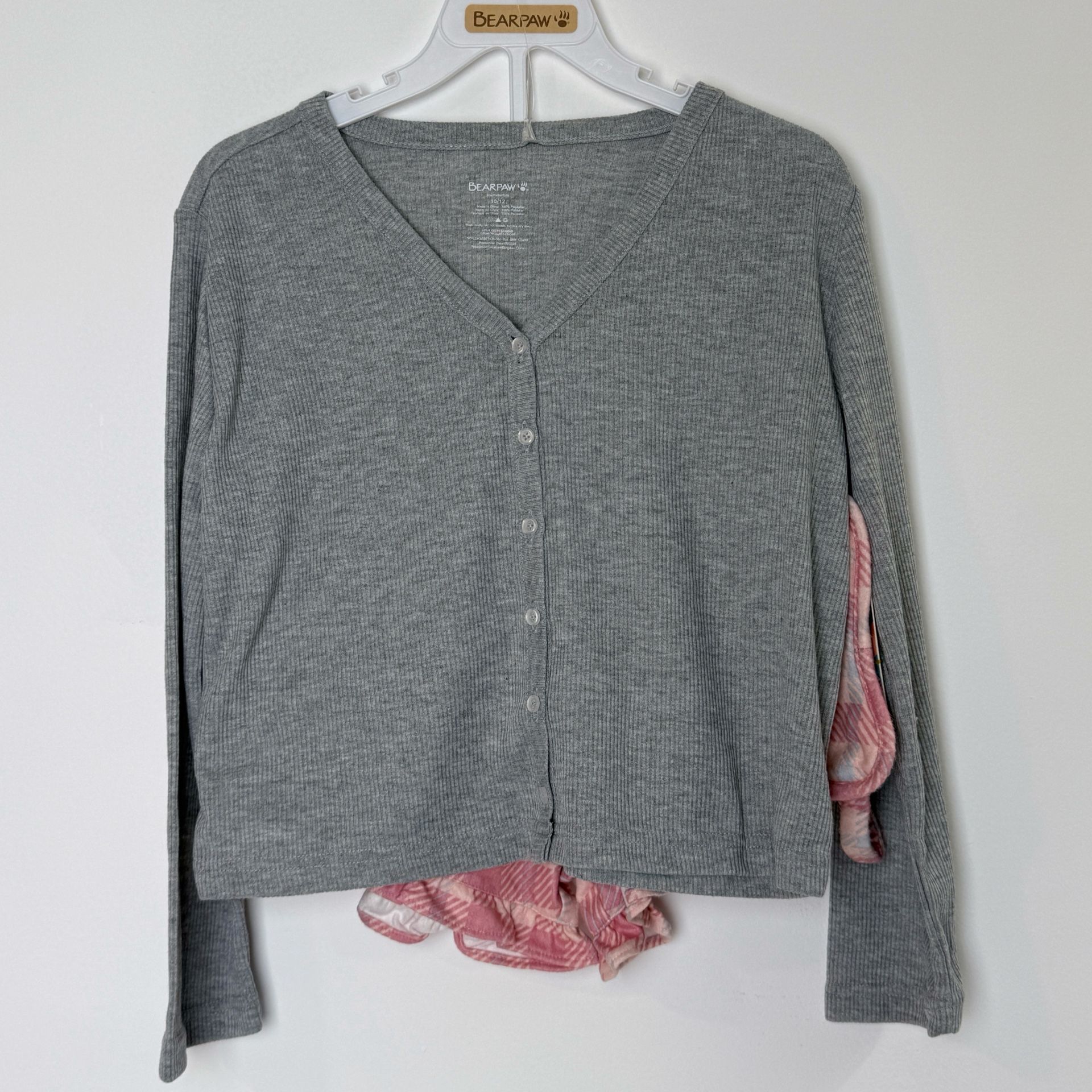 BearPaw Heather Gray V-Neck Cardigan with Shorts Size 10/12