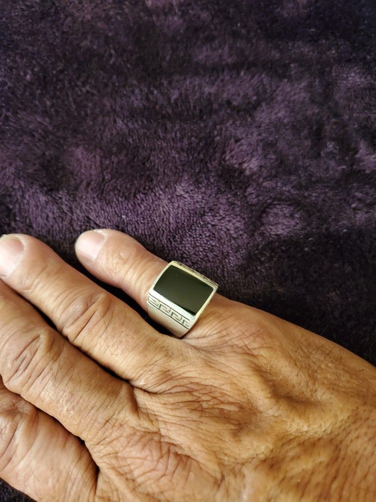 Vintage 80'S Sterling Silver Black Onyx Ring