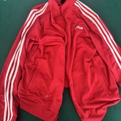Red Adidas Track Jacket XL | 3-Stripes Full Zip Sport Style (Flawed)