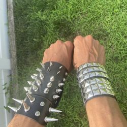 6 PCs Gothic Faux leather Spike Studded Bracelets - Wristbands Punk Gothic  - Black faux Leather bracelet  silver studs Jewelry Antique Vintage Trendy