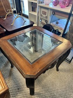 Brown Side Table With Glass Top