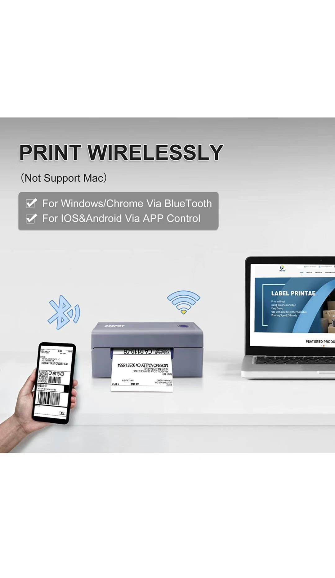 Bluetooth Shipping Label Printer - 4x6 Wireless Label Printer for Shipping Packages, Thermal Label Printer Compatible with Shopify Ebey Amazon Etsy Fe